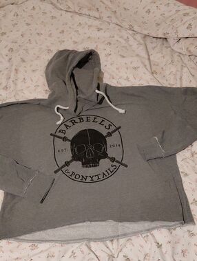 Barbells & Ponytails Gray Hooded Pullover Sweatshirt